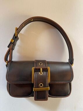 Michael Kors Dark Brown Leather Shoulder Bag with Buckle Detail
